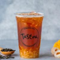 The Unknown · mango & passion fruit black tea with diced longan