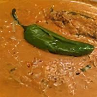 Mirchi Ka Salan(8 oz) · Curried chilly pepper made with chilly and peanut curry.