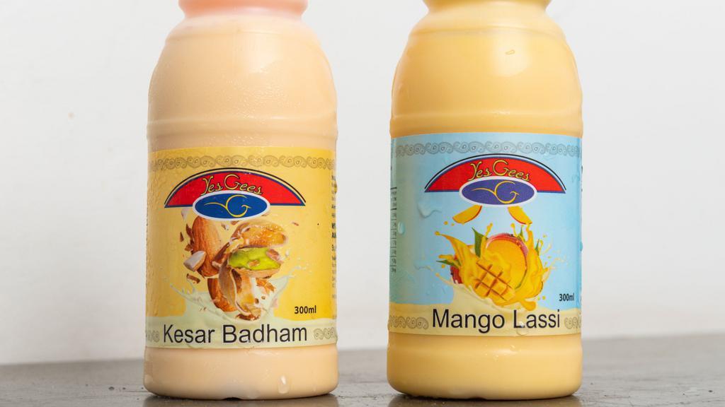Mango Lassi · Made with mango pulp, milk and sugar.