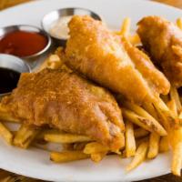 Fish & Chips · Beer Battered Cod, with Fries, Ponzu Aioli