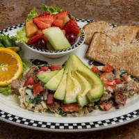 Beary Lite Roasted Red Pepper Chicken Sausage Scramble · (A low calorie breakfast option.)  Diced chicken sausage scrambled with egg whites, jack che...