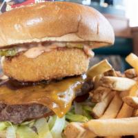 Western Bbq Burger · A 6 oz. all beef patty built on a golden brioche bun, shredded lettuce, tomato, diced red on...