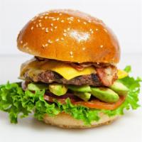 Western Burger · Fresh avocado, onion, cheese, bacon, tomato, lettuce, house sauce