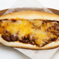 Chili Cheese Dog · Fresh homemade chili, topped with Cheddar cheese.