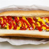 Hot Dog · Ketchup, mustard, relish, onion.