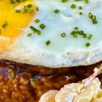 Loco Moco · An Island Classic! White Rice Topped With a 1/2 lbs Black Angus Beef Patty, 2 Sunny Side Up ...