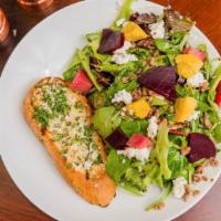Beets & Greens Salad · Goat cheese, quinoa, pickled baby beets, arugula, artisan lettuce mix, frisee, candied pecan...