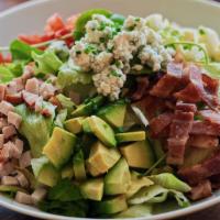 Cali Cobb Salad · iceberg lettuce, romaine, watercress, avocado, Boar's Head premium turkey, bacon, blue chees...