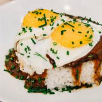Loco Moco · An Island Classic! White Rice Topped With a 1/2 lbs Black Angus Beef Patty, 2 Sunny Side Up ...