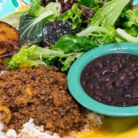Picadillo Plate · stewed Niman Ranch ground beef with peppers, tomatoes, onions, spanish olives and raisins se...
