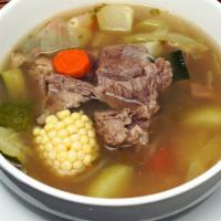 Caldo De Res · Beef soup that comes with veggies, potatoes with a side of tortillas.