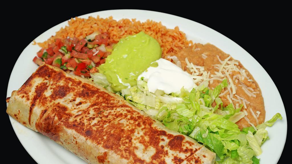 Señor Burrito · Includes cheese & your choice of meat inside burrito, rice, beans, salsa, sour cream, guacamole & lettuce come on side.