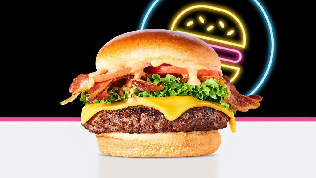 Classic Cheeseburger · Burger, lettuce, tomato, American cheese, beef bacon & House Sauce