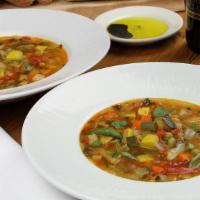 Minestrone Di Verdure (Bowl) · Seasonal vegetable soup made with vegetable stock Cal/110.