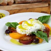 Caprese Tradizionale · old menu item coming back on sliced heirloom tomatoes, fresh mozzarella, basil & mixed olive...
