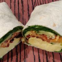 Breakfast Wrap · Spinach, egg, cheese, bacon, avocado and salsa.