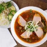Bun Bo Hue · Special spicy beef noodle soup with brisket, flank, and Vietnamese ham.