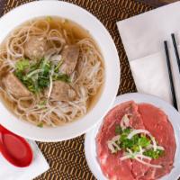 Pho With Beef Ball  · Rice noodle with rare sliced beef and beef ball.