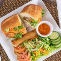 Sandwich Combo  · Choice of grilled chicken, beef, pork, or tofu with pickled carrots and onions, cucumber, ci...