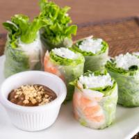 Prawn Spring Roll  · Poached prawns, vermicelli, lettuce and served with peanut sauce.