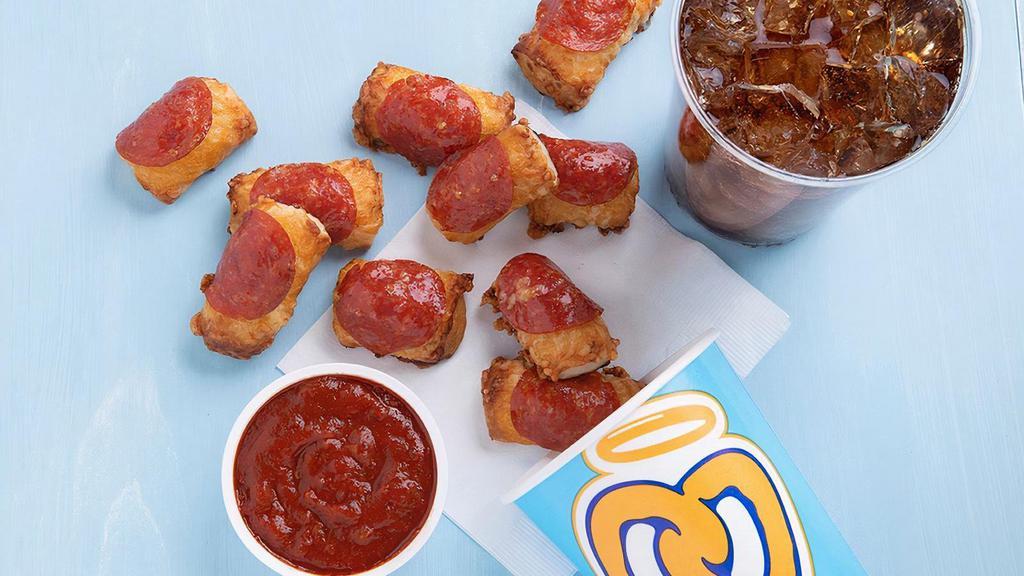 Regular Pepperoni Pretzel Nuggets Bundle · A regular size (21 oz.) cup of Pepperoni Pretzel Nuggets paired with any dip, and a medium soft drink.