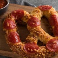 Pepperoni Pretzel · The Original pretzel topped with nine slices of pepperoni and a savory three-cheese blend.