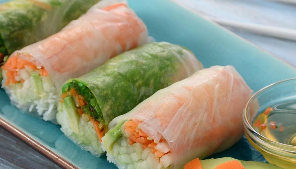 Veggie Fresh Roll · Tofu, mint, cilantro, red pepper, carrot and cucumber wrapped in a thin rice paper served with peanut sauce