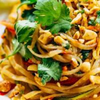 Veggie Pad Thai · Pan fried rice noodles with eggs, tofu and ground peanuts