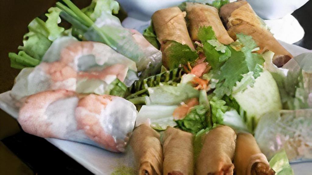 K8 3 MON AN CHOI| ROLL SAMPLER · shrimp and pork spring rolls (2), crispy pork rolls (3), crispy shrimp rolls (4)