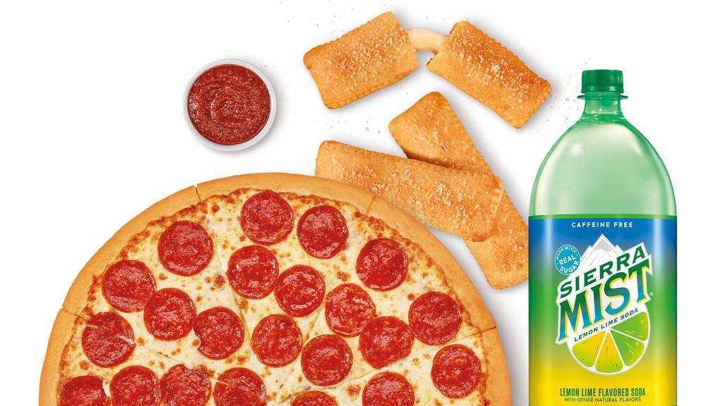 Stuffed Crazy Bread™ Meal Deal With Sierra Mist® · Classic Pepperoni Pizza, Stuffed Crazy Bread™ plus Crazy Sauce® and a 2-liter SIERRA MIST® (4070 Cal)