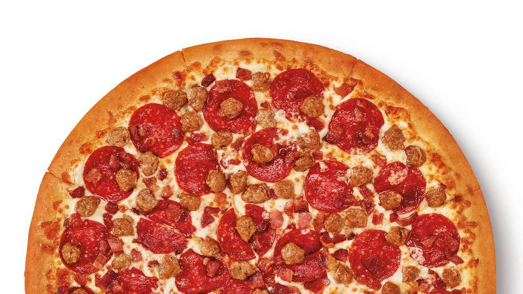 3 Meat Treat® · CRAZY!CRAZY!™ AMOUNTS OF TOPPINGS AT THE NATION'S BEST PRICE** Large round pizza with Pepperoni, Sausage and Bacon (2760 Cal)