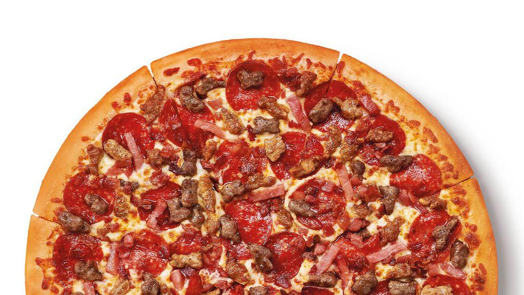 5 Meat Feast™ · CRAZY!CRAZY!™ AMOUNTS OF TOPPINGS AT THE NATION'S BEST PRICE** Large round pizza with Bacon, Sausage, Ham, Pepperoni and Beef (2730 Cal)
