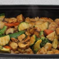 Spicy Chicken Sautéed · sautéed white meat chicken and vegetables in a spicy soy, sake, and garlic sauce