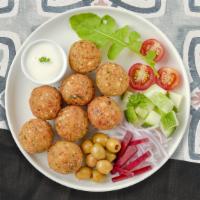 Falafel  · Baked and fried mixture of garbanzo beans, fava beans, coriander, cumin, parsley and onions....