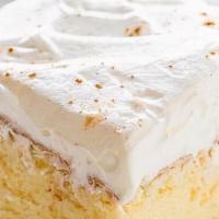 Milky Tres Leches Cake · A soft and ultra-moist crumb soaked with a 3 milk mixture and topped with a lightly sweetene...