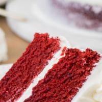 Flamy Red Velvet Cake · Red velvet cake with luscious cream cheese frosting .