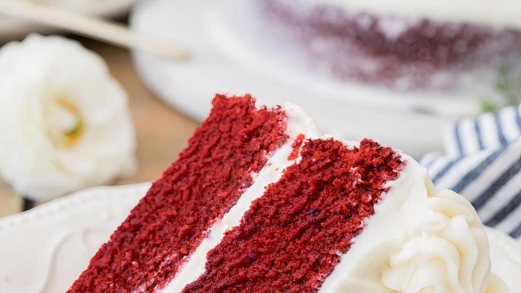 Flamy Red Velvet Cake · Red velvet cake with luscious cream cheese frosting .