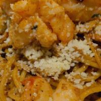 Shrimp Garlic Noodle · Shrimp with spaghetti  blend of our aromatic garlic and butter flavors.