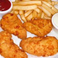 Chicken Strips w/ Cajun Fries · Golden Crispy Chicken Strips fried to perfection served with Truffle Ranch dipping sauce.  (...