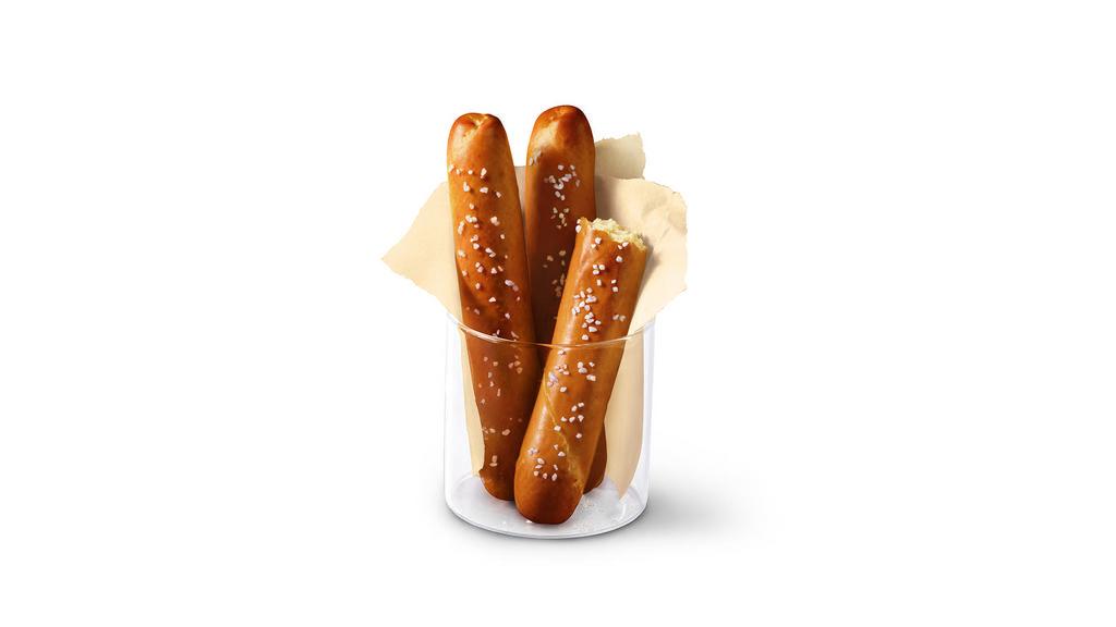 Pretzel Sticks · Three Soft pretzel sticks, served hot from the oven, topped with salt and butter and served with warm Queso Cheese.