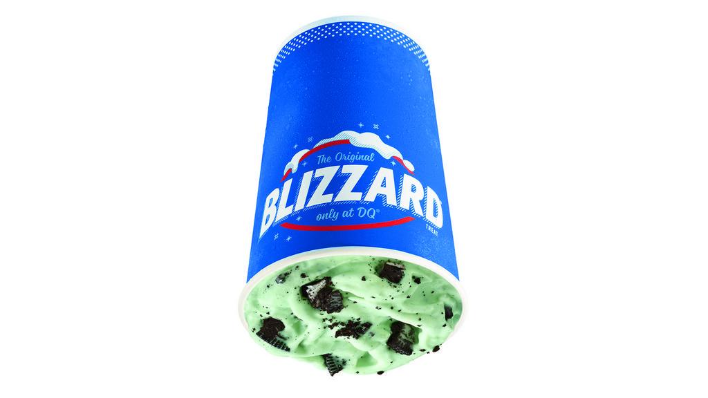 Mint Oreo Blizzard® Treat · Oreo cookie pieces and cool mint blended with our world famous soft serve to Blizzard® perfection.