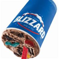 Oreo® Dirt Pie Blizzard® Treat · OREO cookie pieces, gummy worms, and fudge crumble blended with DQ’s world famous soft serve.