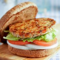 Harvester · A tasty meatless grain and veggie based patty served on a toasted whole wheat bun with tomat...