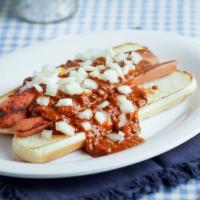 Chili Dog · 8 inch all beef grilled hot dog served plain on toasted hot dog bun. Smothered in rich meaty...