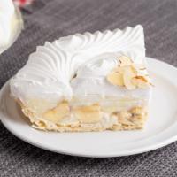 Banana Crème (Slice) · Fresh hand cut bananas in cream inside a flakey pie crust. Topped with whipped topping.