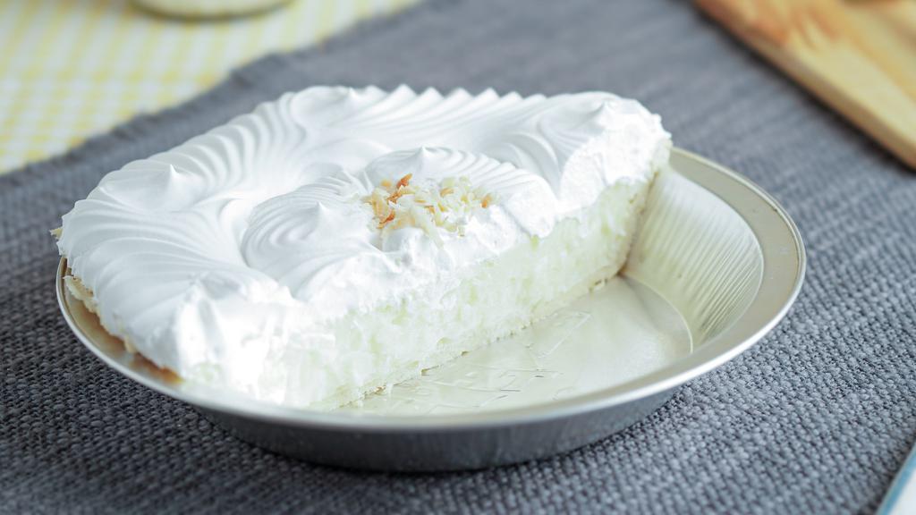 Coconut Crème (Half) · Refreshing coconut cream filling inside a flakey pie crust. Topped with whipped topping.
