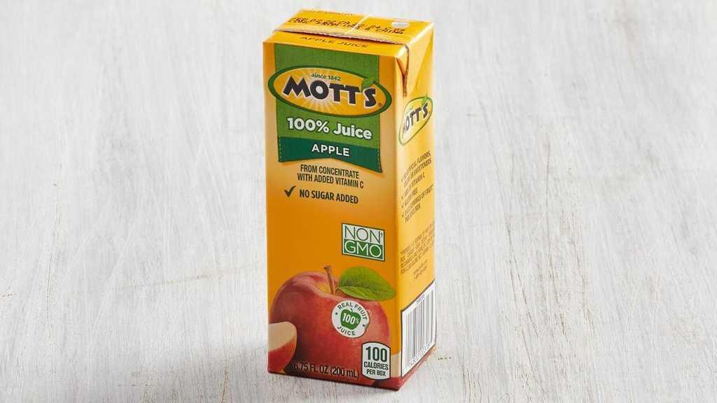 Apple Juice · Mott’s box of juice.