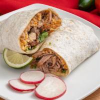 The Seasoned Carnitas Burrito · Mouthwatering burrito with our slow cooked seasoned pork, guacamole, cheese, beans and salsa...