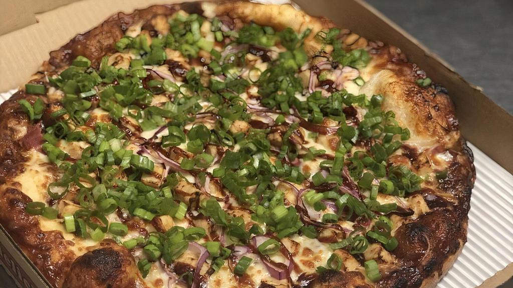 BBQ Chicken Pizza · Chicken, BBQ sauce and onions optional.