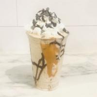 Banana, Peanut butter, Chocolate · Vanilla ice cream blend with fresh banana, peanut butter and chocolate chip. Topped with whi...